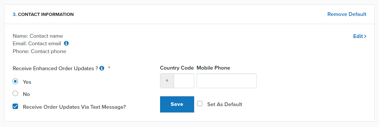 Screenshot of the opt-in text messaging feature