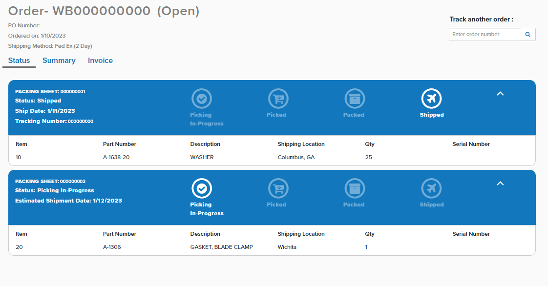 Screenshot of order details, featuring shipping status and estimated shipping date